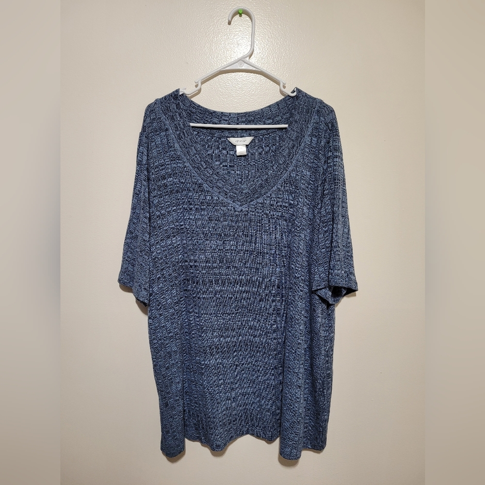 CJ Banks Textured Knit‎ Top in Blue
